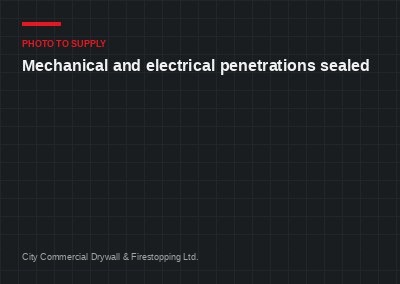 Placeholder plate reading “photo to supply — mechanical and electrical penetrations sealed”.