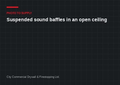 Placeholder plate reading “photo to supply — suspended sound baffles in an open ceiling”.